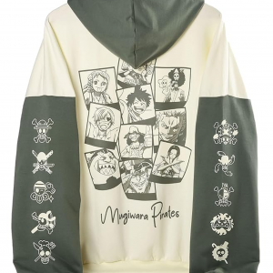 One Piece Anime Oversized Hoodie for Men, Nakama Printed Hooded Drop Shoulder Cosplay Anime Hoodies