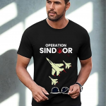 Operation Sindoor Military Fighter Jets Graphic T-Shirt, Black Cotton, Crew Neck